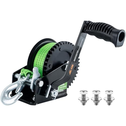 1600lbs Heavy Duty Boat Trailer Winch with 26FT Strap, 2-Way Ratchet & 4:1 Gear Trailer Winch, Portable Hand Crank Winch for Boat, Truck, Trailer, RV, ATV, Jet Ski