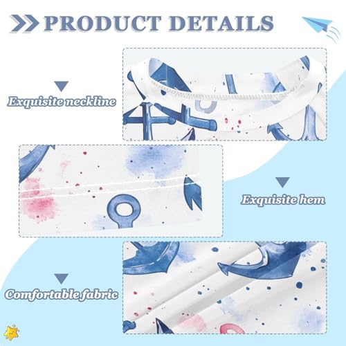 Kids Rash Guard Girls Boys Toddler Swim Shirts Short Sleeve Anchor Blue Watercolor UPF 50+ 3T3