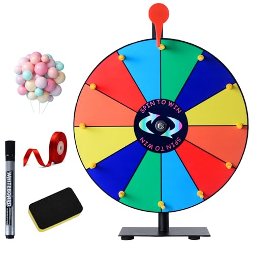 16Inch Heavy Duty Prize Wheel-12 Slots Color Editable Spinning Prize Wheel,with Dry Erase Marker and Eraser,Wheel for Fortune Spinning Game Carnival & Engaging Home Parties,Tradeshow. (16Inch)