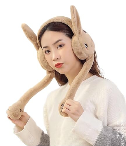 Image of Women's Winter Plush Earwarmer Bunny Earmuffs with Moving Jumping Rabbit Ears Headbands Winter Ear Warmers for Women Girls