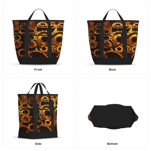 Gears Clock Bronze Century Print Tote Bag Adult Heavy Duty For Picnic Beach Camping Large Capacity Insulated Tote Bag2