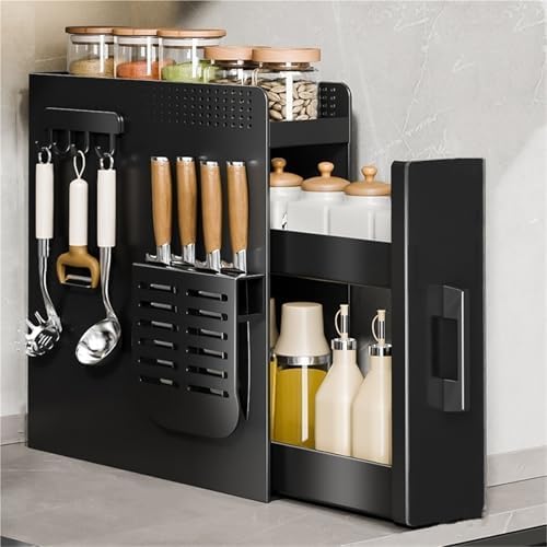Kitchen Countertop Organizer 2 Layer Pull Out Storage Spice Rack Narrow Spice Holder Counter Corner Organizer for Spice Seasoning Bottles(3 Tool Carrier Chopstick Tube)