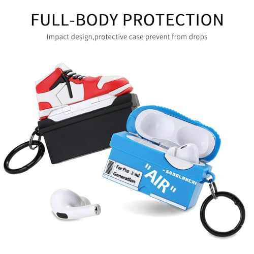 Image of [2Pack] Compatible Airpods Pro 3 Case (2025),3D Cute Cartoon Shoe Box Soft Silicone Protective Cases for Apple AirPods Pro 3rd Generation Case,Airpod Pro 3 Cover with Keychain for Women Men,Red+Blue