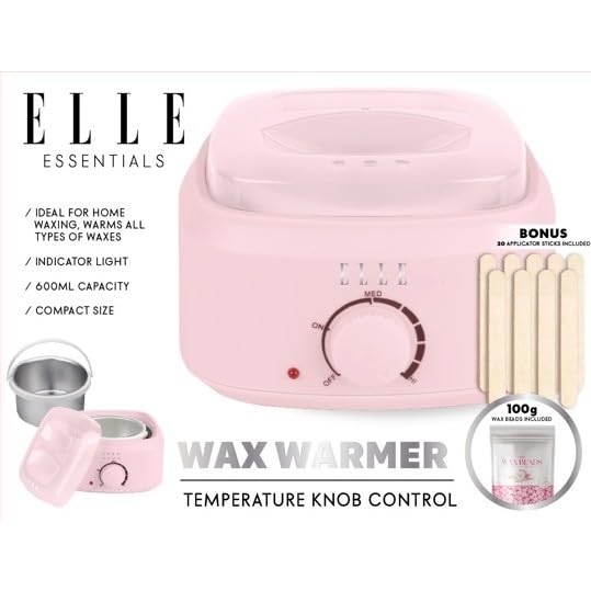 Elle - Wax Warmer, Electric Heating Pot for Hair Removal Waxing Beads, Adjustable Heat,Complete Kit for Professional Home Use (Pink)