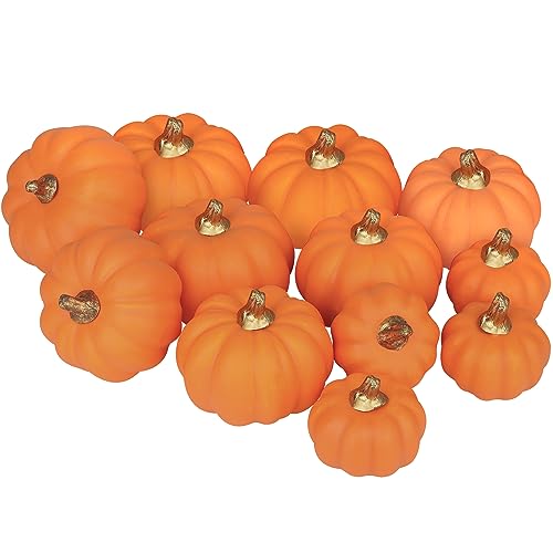 Image of Artmag Artificial Pumpkins Bulk 12Pcs Assorted Sizes Harvest Lifelike Pumpkin Fake Foam Pumpkin for Fall Autumn Halloween Home Party Thanksgiving Party Holiday Decor Orange