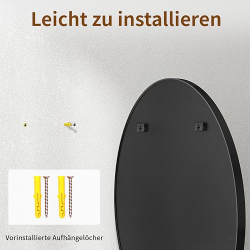 BEAUTYPEAK 80 cm Runder Spiegel in Schwarz, Bruchsicherer Wandspiegel mit Aluminiumrahmen, Badezimmer Spiegel zum Aufhängen und Anlehnen, Rund Wandspiegel für Schlafzimmer, Bad, Wohnzimmer
