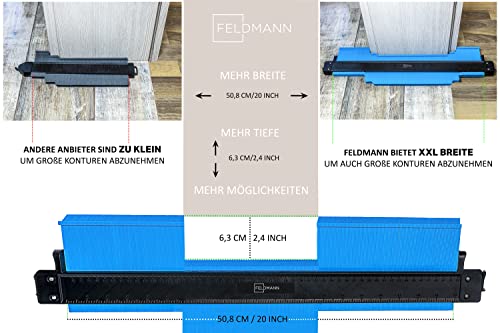 Foto von Feldmann XXL Konturenlehre mit Feststeller 50cm 500mm groß - Konturenlehre groß - Fliesen Verlegehilfe oder für Laminatschneider - Laminat Verlegeset oder als Fliesen Werkzeug, Handwerker Geschenke