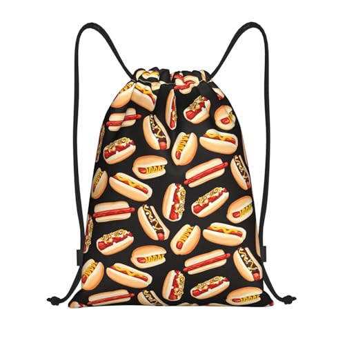 Fun Food Hot Dogs Print Drawstring Bags,Gym Sport Sack Drawstring Bag Suitable for sport Swimming Travel.