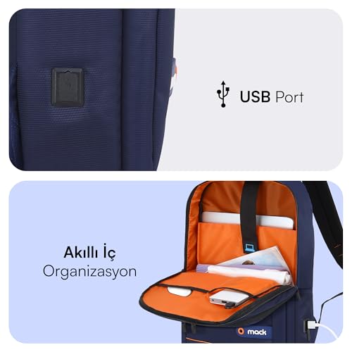 Mack Office MCC-006BL 15.6 inç Laptop Sırt Çantası, Mackbook Sırt Çantası, Bilgisayar ve Notebook Çantası, Kadın Erkek Bilgisayar İş Çantası, Üniversite Okul Çantası, Lacivert