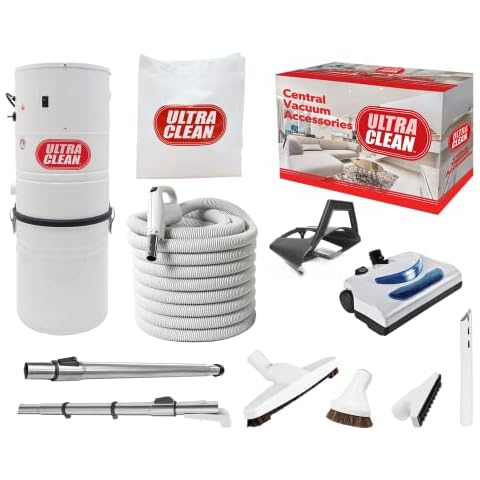 Ultra Clean SC100 Heavy Duty Powerful Central Vacuum System – Made in Canada – with Deluxe Electric Hose, Powerhead and Accessory Package (35 ft, Direct Connect, White) Cover
