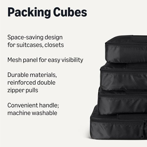 Amazon Essentials 4-Piece Packing Cubes Travel Accessories Set, Luggage Organizer with Double Zipper, Mesh Top, Space-Saving, Large, Black (Previously Amazon Basics) view 2