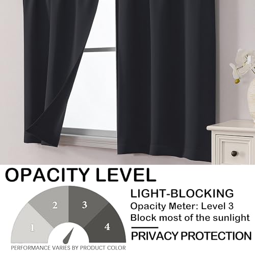 Image of Black Blackout Curtains for Small Window Treatment, Light Blocking Short Kitchen Window Curtains Over Sink, Dual Rod Pocket Half Window Tiers for Bathroom Basement, Each 40 inch Wx36 L, 2 PCS