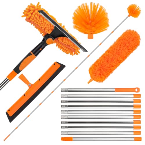 Sgizoku Spolverino estensibile con manico telescopico regolabile fino a 420 cm e testina in microfibra, adatto per pulire superfici fino a 6 metri di altezza, ragnatele, ventilatori a soffitto e tende