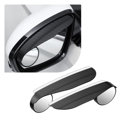 Image of 2 pcs Car Rearview Blind Spot Mirrors with Rain Guard, 2-in-1 Carbon Fiber Rain Eyebrow Reflective Protection Shield, 360 Adjustable HD Blindspot Mirror, Universal Car Exterior Accessories