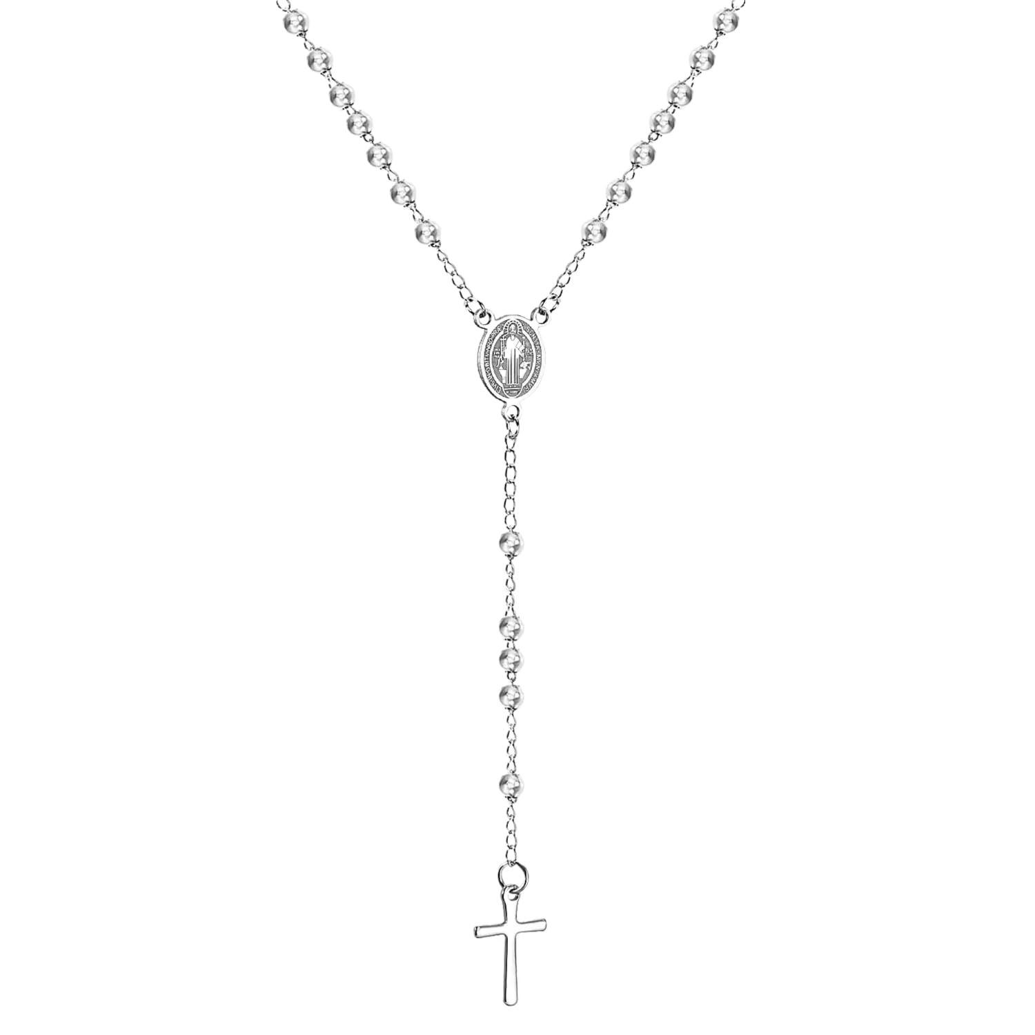 Collar de rosario religioso de plata de ley 925 para mujeres y hombres - Rosarios católicos escapularios largos Collares con colgante de cuentas para hombre