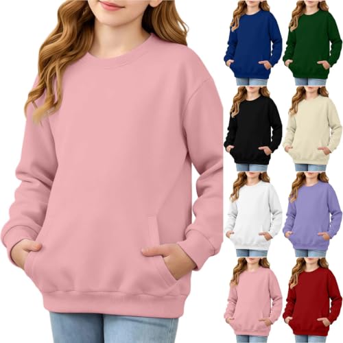 fartey Teen Girl Sweatshirt Long Sleeve Crewneck Pullover with Pocket Pink - image 1