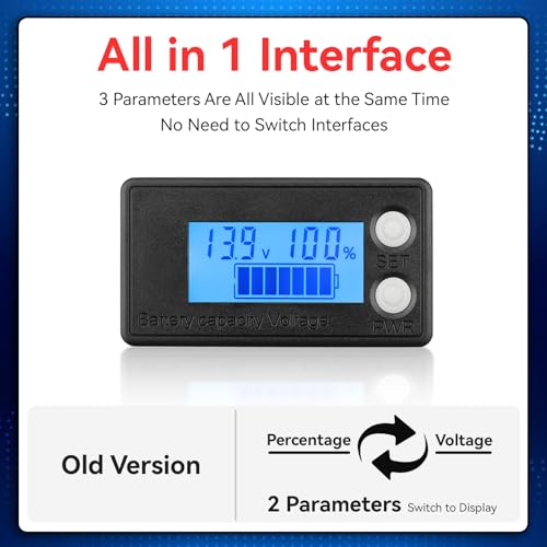 Image of DROK Waterproof Battery Monitor 12V 24V 36V 48V 72V Battery Meter 8-100V, Capacity Tester LCD Display with Blue Backlight, Fit for Car Golf Cart RV Marine