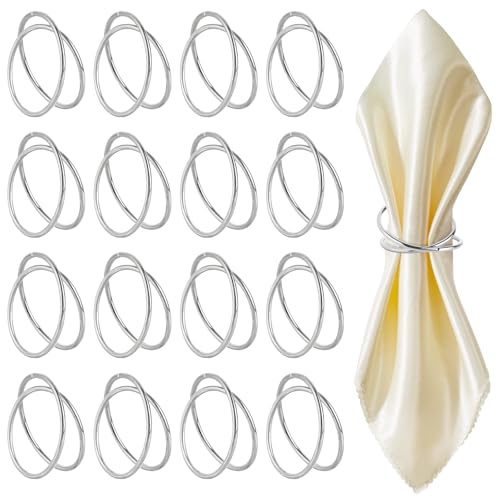 16 Stück Serviettenringe Silber, Servietten Ringe Doppelspiralkreis-Design, Metall Serviettenschnallen, Elegante Schlichtheit Napkin Rings für Partys, Hochzeiten, Feste