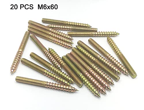 Image of Hanger Bolt M6x60 Double Headed Bolt Self-Tapping Screw for Furniture 20Pcs