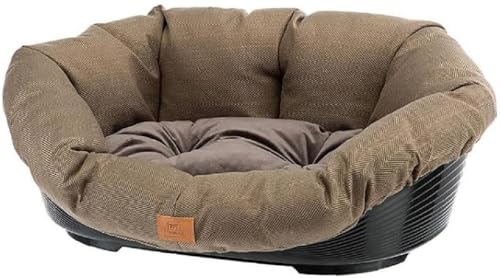 Ferplast Cuccia Gatto Interno, Lettino Divano per Cani, Cesta Gatto in Plastica Antiscivolo con imbottitura Lavabile, 64 x 48 x h 25 cm, Marrone
