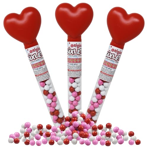 VALENTINE'S Candy, 3 Count Candy Filled Heart Tubes Pink, Red, White Candy Covered Chocolate Balls,...