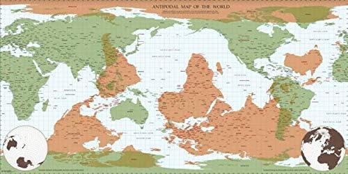 Antipode World Map | Opposite Side of The Earth | (36 x 24 Unframed Print)