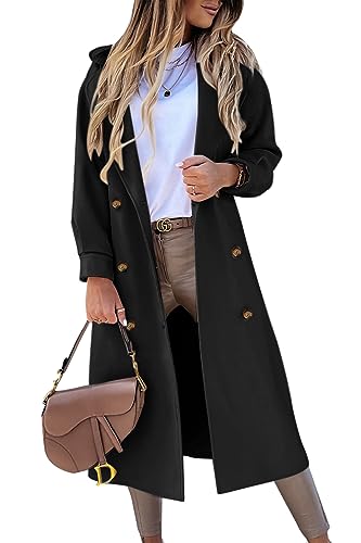 Amazon.com: BZB Women's Long Coat Notched Lapel Collar Double
