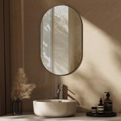 EMKE Espejo de baño Ovalado 60 x 100 cm, Espejo de baño sin Marco, Espejo antiexplosión, Espejo Decorativo de Pared para Cuarto de baño para salón/baño/Sala de Estar (Horizontal/Vertical)