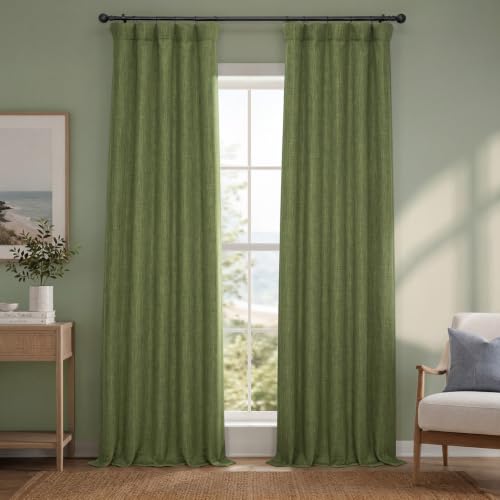 Image of HPD Half Price Drapes - Faux Linen Curtains for Living Room (1 Panel) - 50W X 84L - Textured Room Darkening Curtains for Bedroom 84 Inches Long - Drapes for Home Decor, Tuscany Green