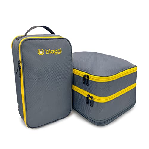 Biaggi Double Deck Compression Packing Cube –2-in-1 Expandable Travel Organizer with Integrated Shoe Cube Compartment – Lightweight Packing for Carry-On or Suitcase