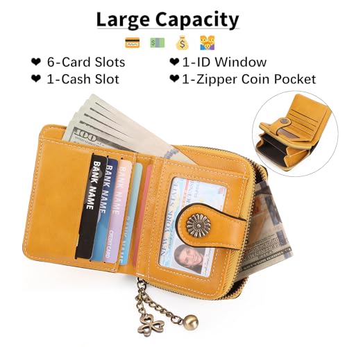Image of Small Wallet for Women Leather Bifold Compact RFID Blocking with Zipper Coin Pocket