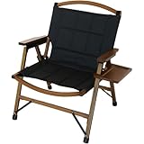 [クイックキャンプ] 一人掛け ウッドローチェア アウトドア ガーデン 折りたたみ椅子 コンパクト 子供 簡易 ガレージ バーベキュー インテリア クッション ブラック/テーブル付き