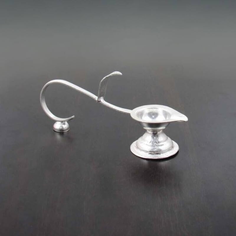 Image of Silver Vintage Style Arti Diya /Karpoora Deepam /Karpoor Deepak - Silver Pooja Items for Home, Return Gift for Navarathri, Wedding, Housewarming & Other Festivals | Worship God