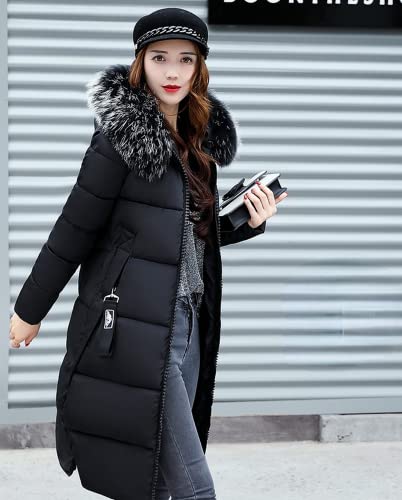 Jaqueta feminina de plumas acolchoada Parca, casaco longo de inverno com bolhas, capuz de pele sinté