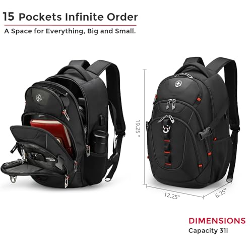 Swissdigital Design Laptop Backpack with USB Charging Port, Travel Backpack Fits 15.6 inches Computer, 31L College School Backpack for Men, Black | SD803-01 - Image 4