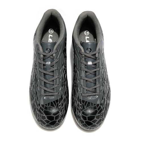 LEOCI Artificial Firm Ground Football Boots, Rugby Shoes, Black Grey - Image 6