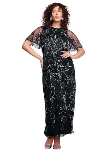 Roaman's Women's Plus Size Plus Size Beaded Capelet Maxi Gown – Glam Evening Dress