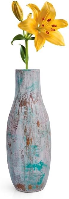 The Great Indian Bazaar Jarrón decorativo de madera para sala de estar, oficina en casa, casa de campo, mesa de centro, decoración moderna, bohemio, rústico, minimalista, centro de mesa grande