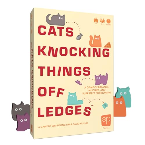 Cats Knocking Things Off Ledges, A Fun Dexterity Stacking Game for Families, Kids, Teens & Adults, Features Cute Cats & Toy Wooden Pieces, Portable to...