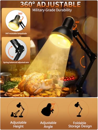 Portable Food Heat Lamp - [Foldable Design] [3S Quickly Heating] Food Warming Light, Commercial Heat Lamp for Food, Catering Warming Lamp for Parties, Buffet, Pizza, Chicken, Chocolate (Black) - Thumbnail 6