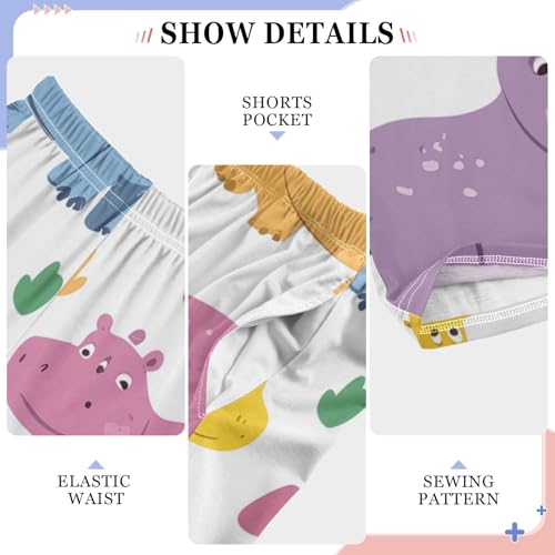 ZZXXB Colorful Hippo Print Boys Long Pants Soft Trousers Elastic Waist Kids Lounge Bottoms with Pockets S-XL4