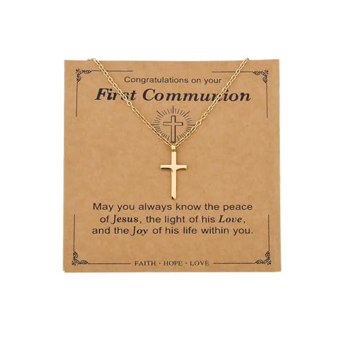 First Communion Gifts for Men Women Catholic Necklaces Cross Necklace for Him Her Faith Religious Christian Gifts for Godson Goddaughter Cousin Brother Sister 1st Holy Communion Necklace Gift