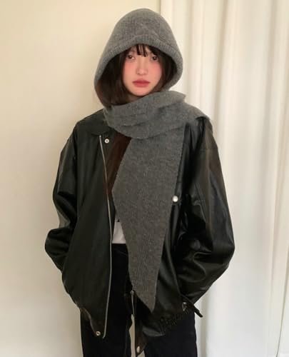 Women's Scarf Wool Scarfs Hat Combo Winter Knit Balaclava with Ear Neck Protection Fashionable Fleece Beanie Large Wrap2