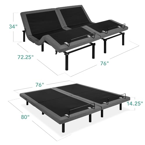 Image of Best Choice Products Ergonomic Split King Size Adjustable Bed Frame, Electric Base w /Wireless Remote Control, Nightlight, Massager, 2 USB Ports