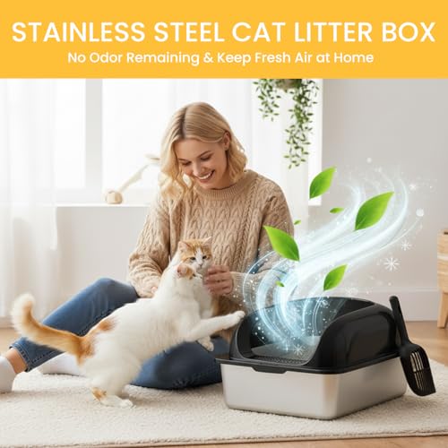 Arenero para gato XL de acero inoxidable con tapa negro miniatura 3