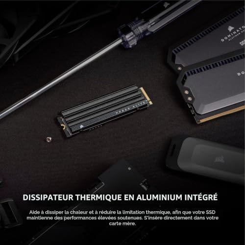 Corsair MP600 Elite 1 to M.2 PCIe Gen4 x4 NVMe SSD avec Dissipateur Thermique Inclus - M.2 2280 - Jusqu'à 7 000 Mo/s en Lecture Séquentielle - 3D TLC NAND Haute Densité - Noir