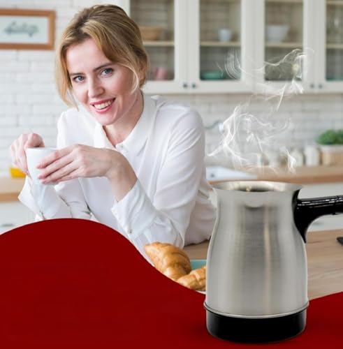 Image of Drumstone (𝐒𝐩𝐞𝐜𝐢𝐚𝐥 𝟏𝟓 𝐘𝐞𝐚𝐫𝐬 𝐖𝐚𝐫𝐫𝐚𝐧𝐭𝐲 Stainless Steel Electric Turkish Coffee Maker, Fast Heating Portable Coffee Pot Machine for Home, Office & Travel, Easy Brew Espresso Style