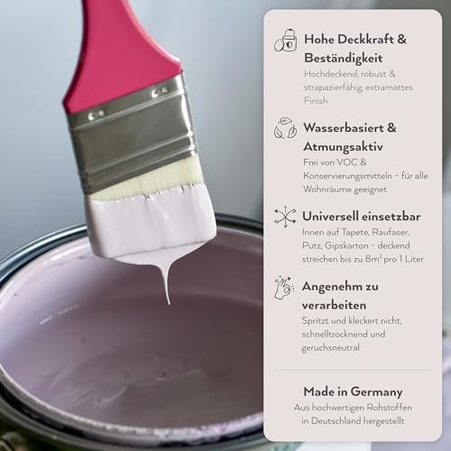 MissPompadour edelmatte Wandfarbe Beige mit Kaschmir 2,5L - sehr hohe Deckkraft - geruchsneutrale, spritzfreie Farbe - atmungsaktive, wasserbasierte Innenfarbe/Deckenfarbe - Die Wertvolle