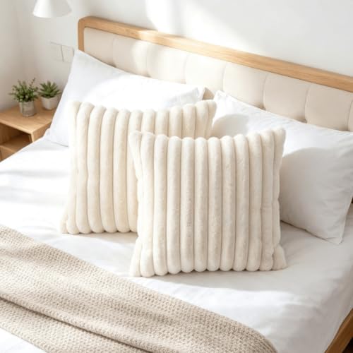 NIULAA Kissenbezug 40x40 Beige Deko Plüschkissen 2er Set – Bild 2