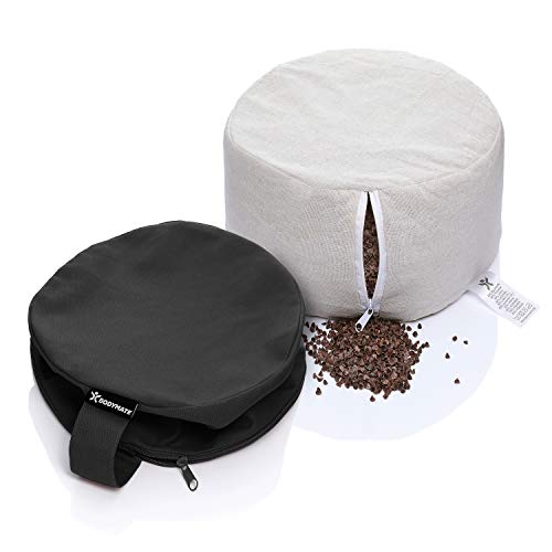 BODYMATE Extra hoog yogakussen rond 31 cm diameter 20 cm hoog met boekweit-spelz vulling – machinewasbare overtrek van 100% extra dik katoen – meditatiekussen – zitkussen - Image 6